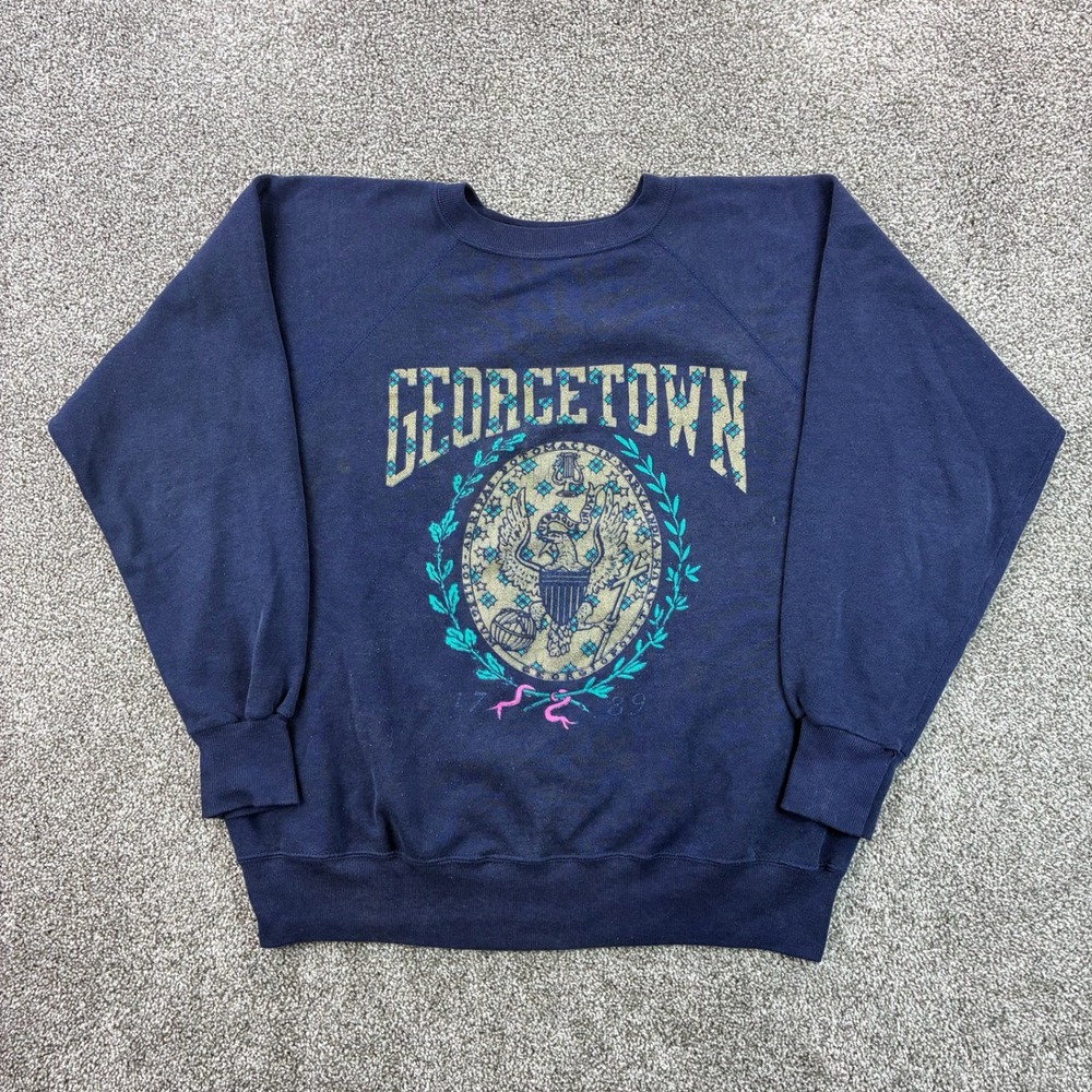 Vintage Georgetown Hoyas Sweatshirt Men Large Blue University Crest Logo